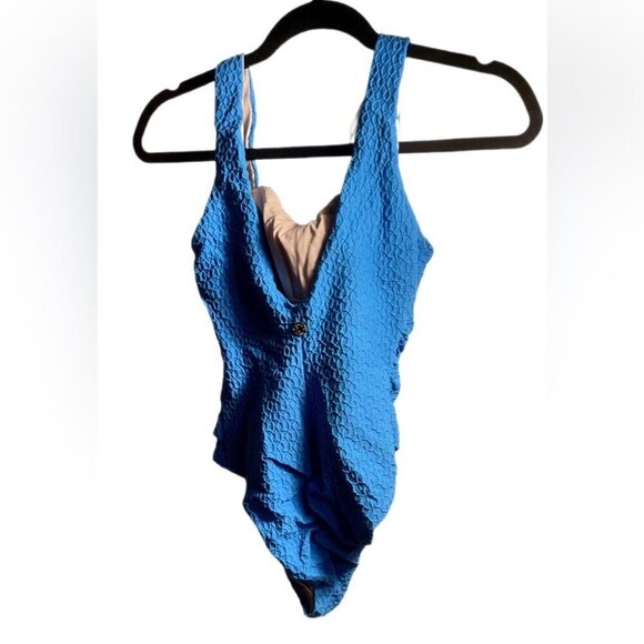 NWT Leonisa Blue One Piece Belted Flirty Slimming Moderate Coverage Swimsuit M - Picture 3 of 4